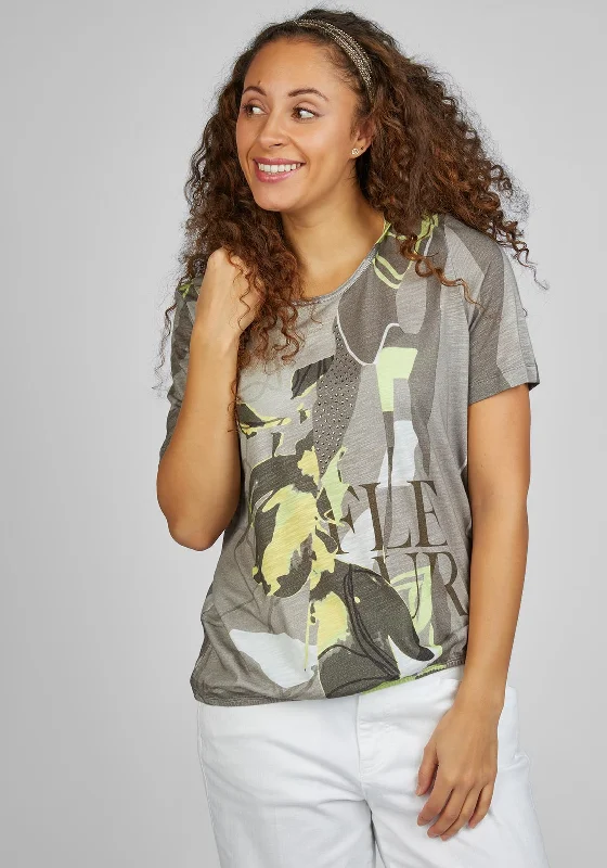 Rabe Abstract Print T-Shirt, Khaki Multi-- Terry Blend Velvet Blend Canvas Blend