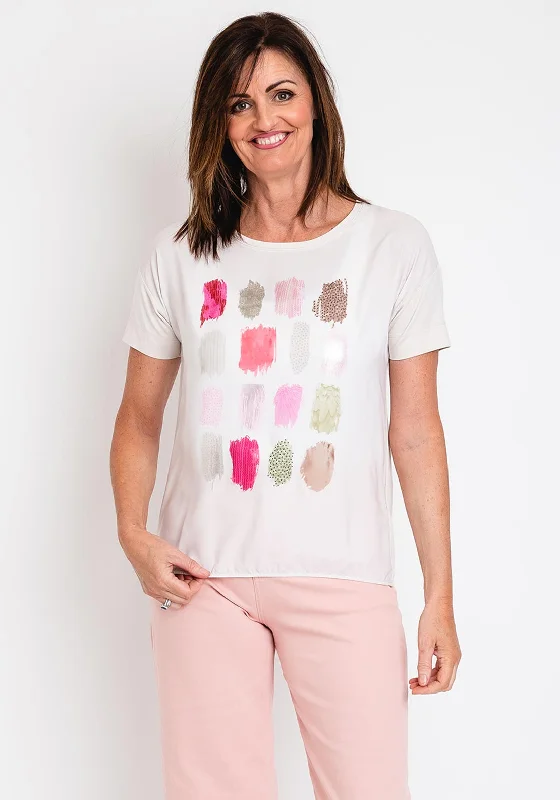 Bianca Multi Patch Print T-Shirt, Beige Multi-- Chenille Blend Fleece Blend Nylon Blend
