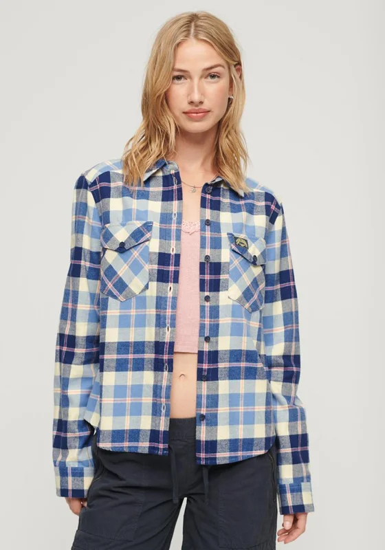 Superdry Womens Lumberjack Check Flannel Shirt, Blue-- Sequined Glittery Shiny