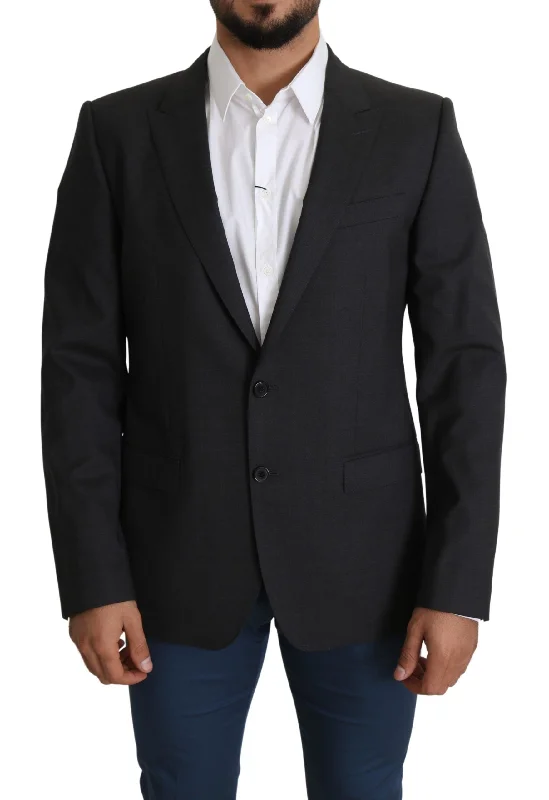 Elegant Gray Wool Silk Blend Slim Fit Blazer Women's Premium Blazer
