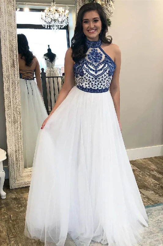 A Line Off White Halter Prom Dress Cheap Long Formal Party Dress OKJ57 Tunics Luxurious high-end A Line Off White Halter Prom Dress Cheap Long Formal Party Dress OKJ57 Tunics Luxurious high-end
