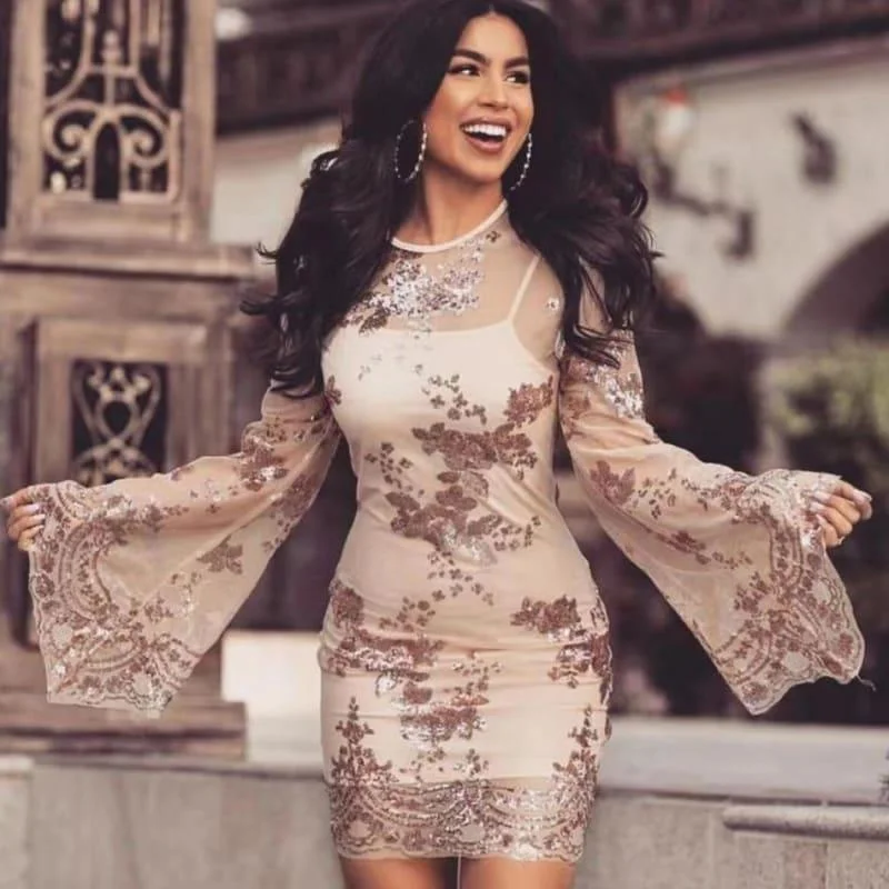 Summer Evening Party Dress Elegant Sequin Lace Club Sexy Flare Sleeve Mini Dress Tunics Denim casual Summer Evening Party Dress Elegant Sequin Lace Club Sexy Flare Sleeve Mini Dress Tunics Denim casual