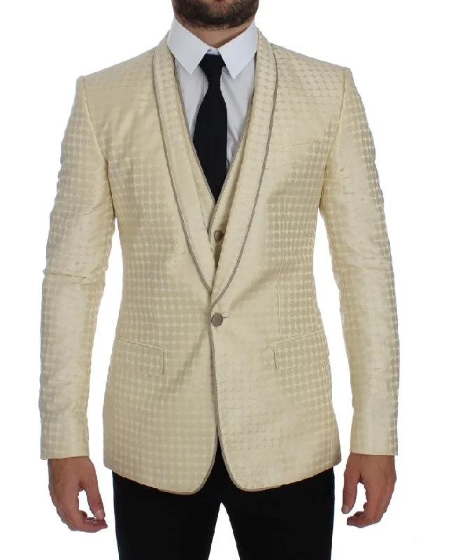 Sophisticated Beige Polka Dotted Blazer & Vest Women's High-End Blazer