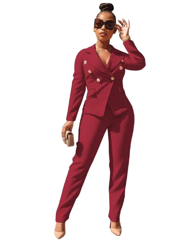 Women's Pant Suit 1307 Wine Slim-Fit Leggings