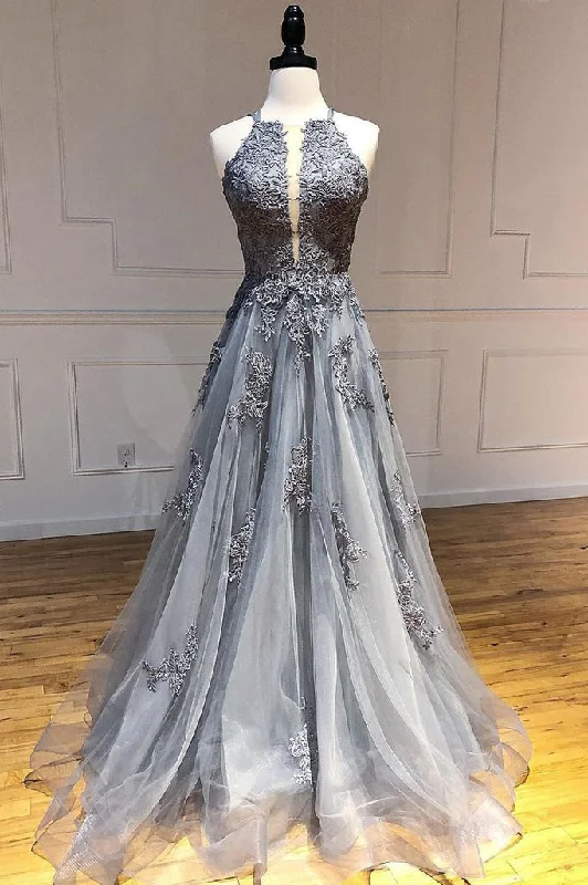 A-line Spaghetti Straps Lace Appliques Grey Tulle Long Prom Dress Party Dress OKR70 Tunics Hiking breathable A-line Spaghetti Straps Lace Appliques Grey Tulle Long Prom Dress Party Dress OKR70 Tunics Hiking breathable