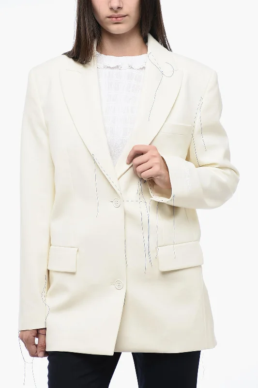Off-White Peak Lapel Blazer with Stitching Detail 38 Italian size Women's Boutique Suit Off-White Peak Lapel Blazer with Stitching Detail 38 Italian size Women's Boutique Suit