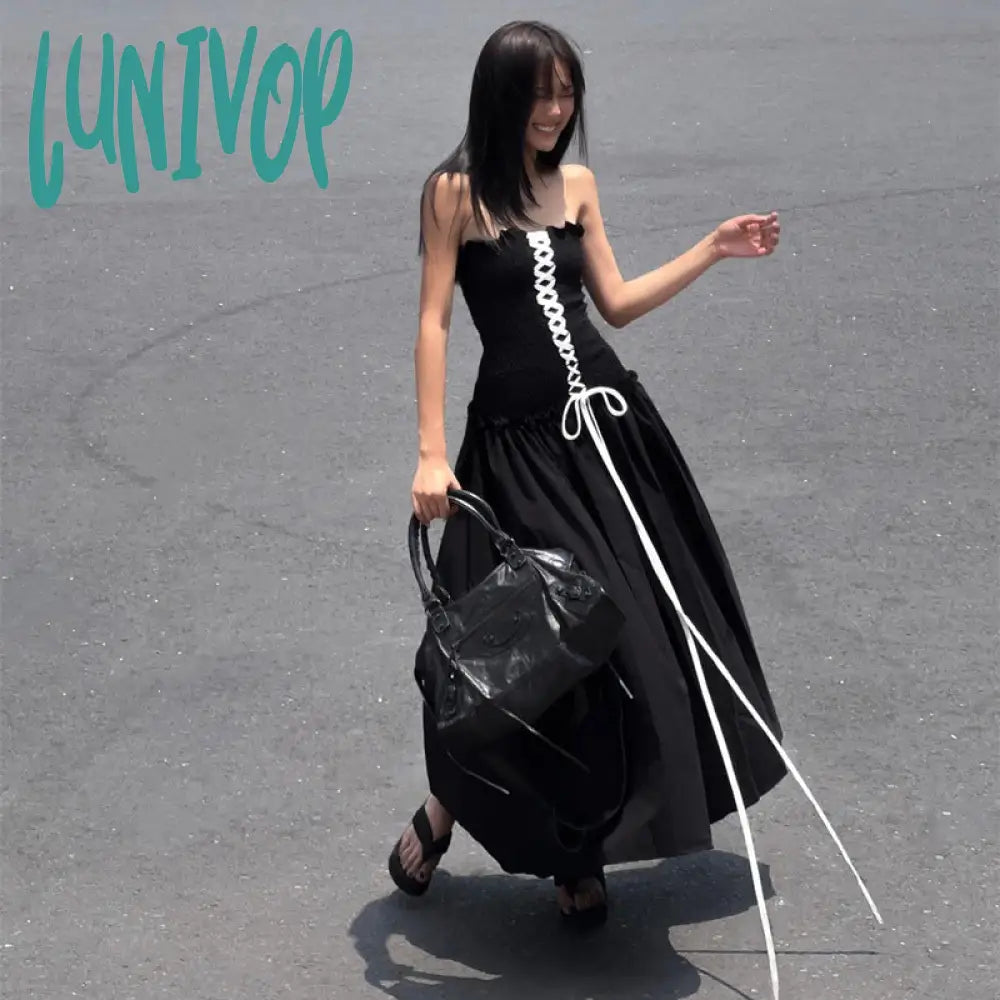 Lunivop Y2K Fairy Women Summer Long Dress VIntage Ruched Front Cross Tie-Up Boat Neck Strapless Tube Dress Summer Backless Party Dress Tunics Office stylish Lunivop Y2K Fairy Women Summer Long Dress VIntage Ruched Front Cross Tie-Up Boat Neck Strapless Tube Dress Summer Backless Party Dress Tunics Office stylish