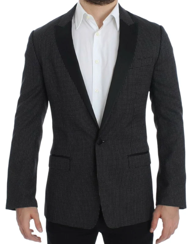 Elegant Black Polka Dotted Slim Fit Blazer Women's Unique Blazer