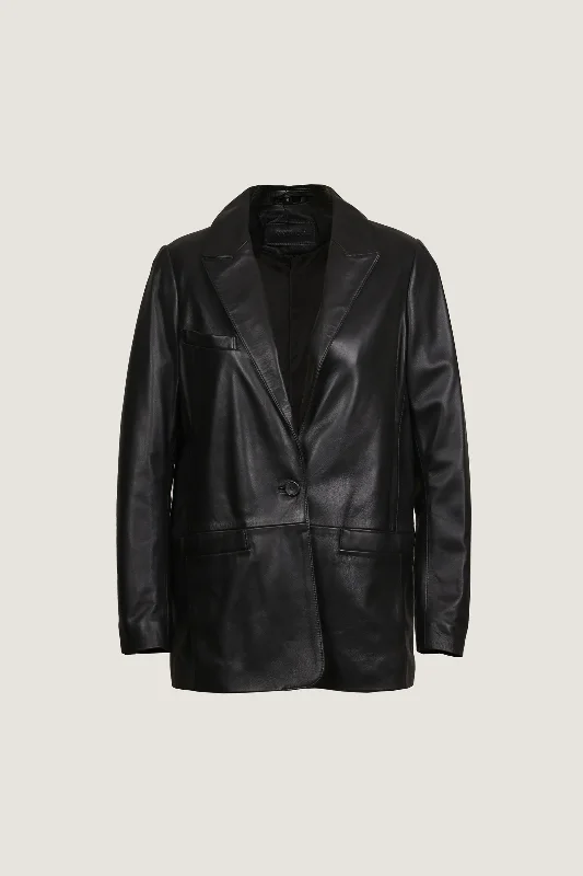 Novado - Women's Sophisticated Blazer Leather Coat - Black - 1 Piece Women's Unique Blazer