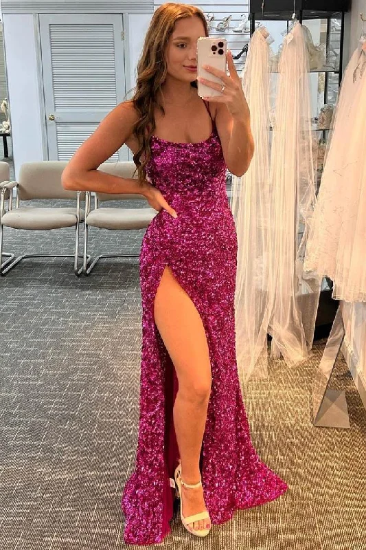 Fuchsia Sequins Mermaid Sheath Prom Dress Long Shiny Evening Party Dresses DMP124 Bodycon Fitted Nightout Fuchsia Sequins Mermaid Sheath Prom Dress Long Shiny Evening Party Dresses DMP124 Bodycon Fitted Nightout