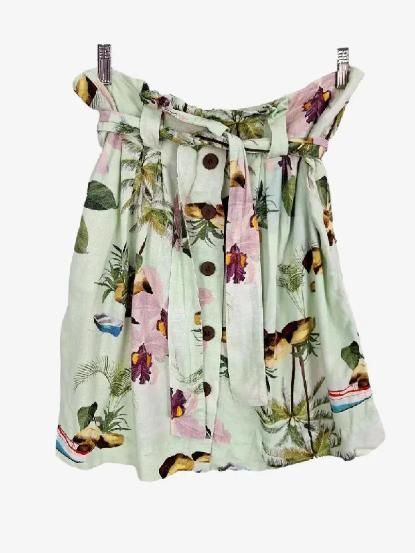 Benta Tropical Mint Mini Skirt Size L linen skirt airy