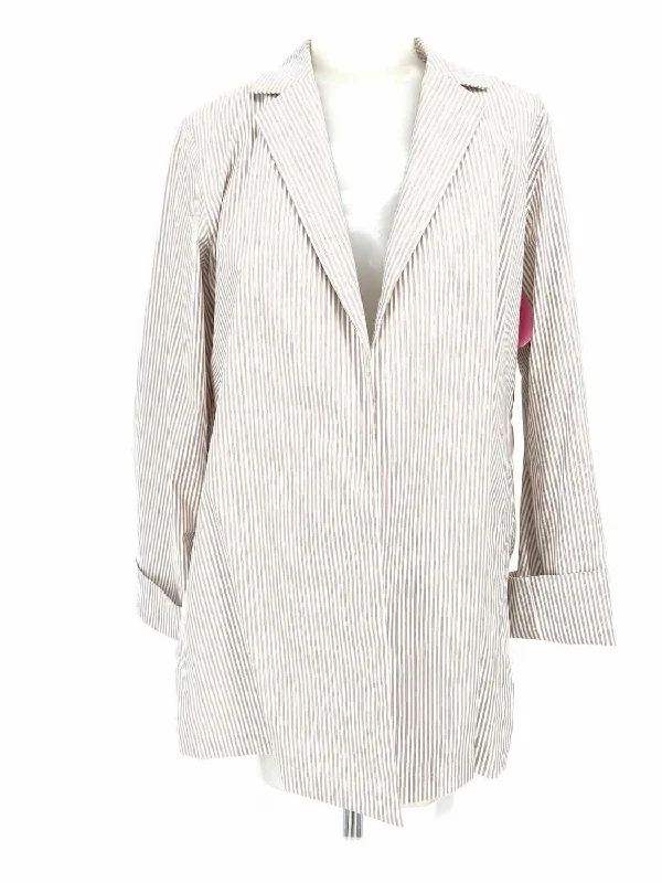 Lafayette 148 Women's white/tan Open Front Cotton Blend Stripe Size XS Blazer Women's Custom Suit Lafayette 148 Women's white/tan Open Front Cotton Blend Stripe Size XS Blazer Women's Custom Suit
