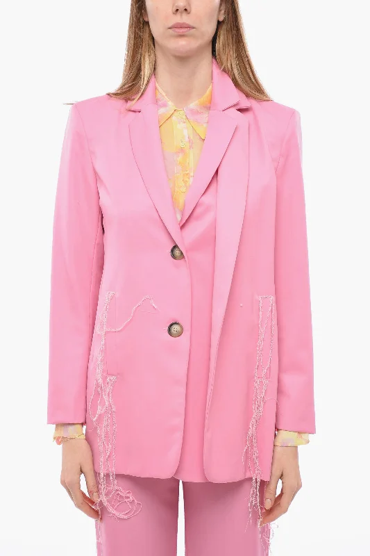 Julfer Frayed Details Wool Maxi Blazer 38 Italian size Women's Elegant Suit