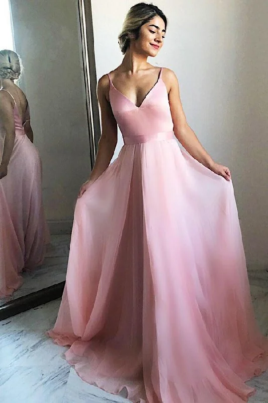 Flowing A-Line V-Neck Backless Pink Chiffon Long Prom Party Dress DMF28 Tunics New arrival Flowing A-Line V-Neck Backless Pink Chiffon Long Prom Party Dress DMF28 Tunics New arrival