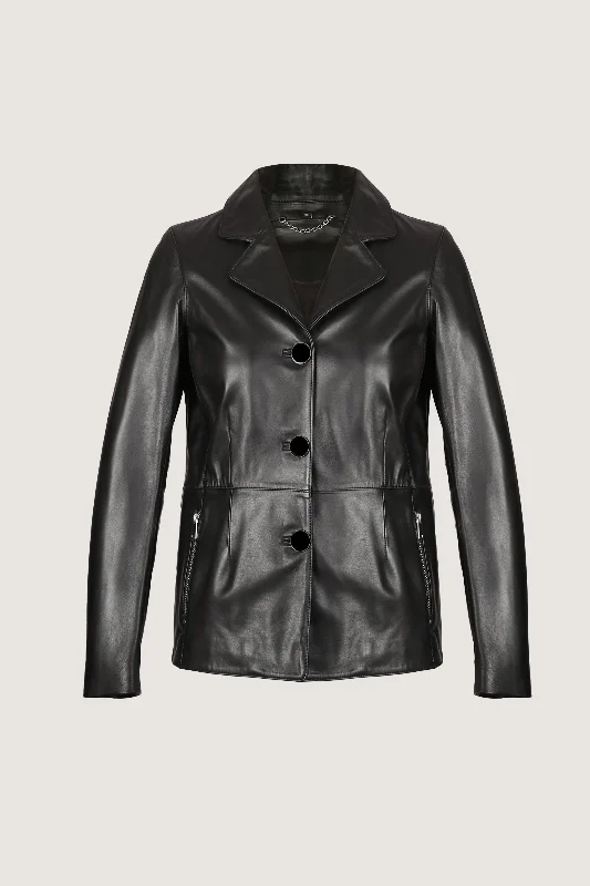 Novado - Women's Classic Blazer Leather Coat - Black - 1 Piece Women's Premium Blazer