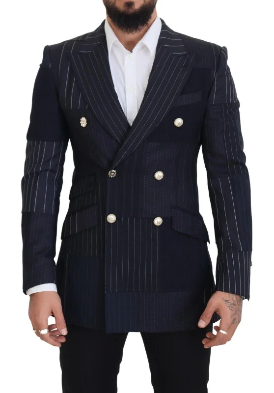 Navy Blue Double Breasted Slim Fit Blazer Women's Simple Jacket
