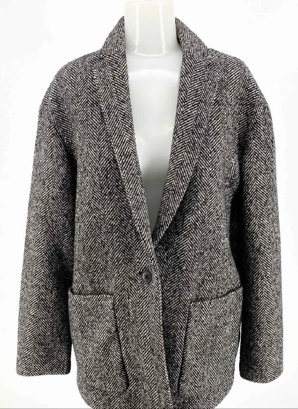 GAP Black/Gray Wool Blend Herringbone Size M Blazer Women's Unique Blazer