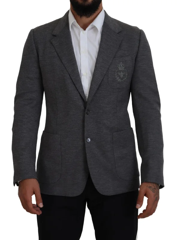 Elegant Gray Wool Blazer With Bee Crown Embroidery Women's Banquet Suit