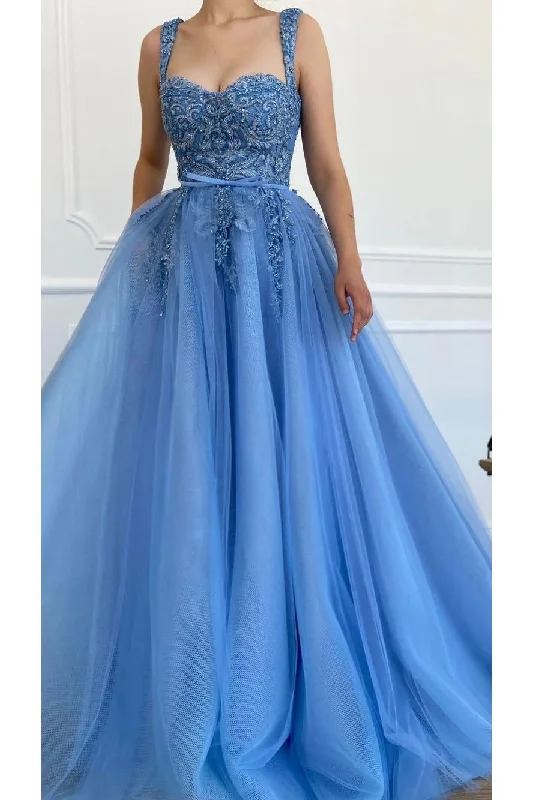 A Line Blue Appliques Prom Dress Long Formal Evening Party Dress Celebrity Gown OK1633 Tunics Favorite customer A Line Blue Appliques Prom Dress Long Formal Evening Party Dress Celebrity Gown OK1633 Tunics Favorite customer