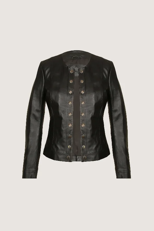 Novado - Women's Tailored Blazer Leather Coat - Black - 1 Piece Women's Elegant Suit