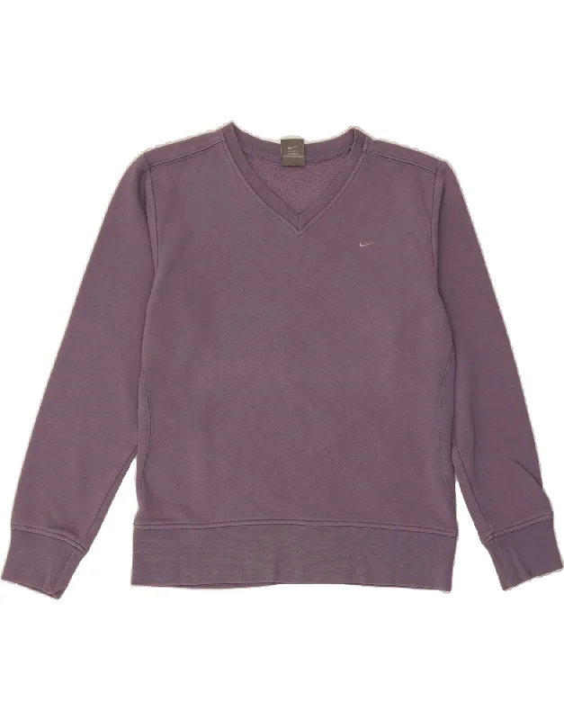 NIKE Womens Sweatshirt Jumper UK 10/12 Medium Purple Cotton Hoodie with Button Placket Classic Preppy NIKE Womens Sweatshirt Jumper UK 10/12 Medium Purple Cotton Hoodie with Button Placket Classic Preppy