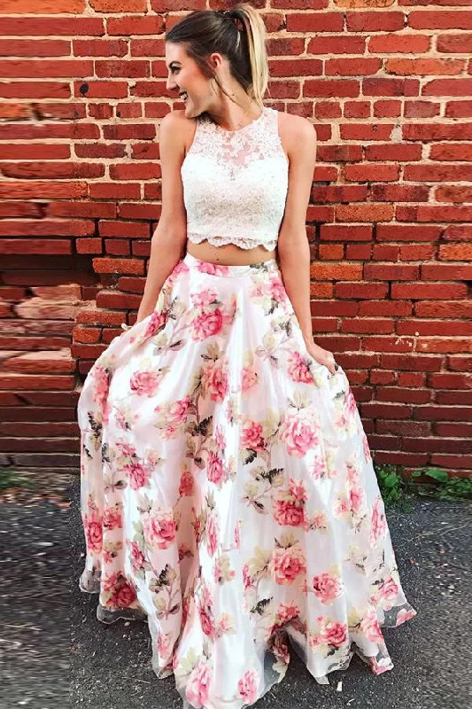 Two Piece Floral Long Lace A Line Prom Dress Graduation Party Dress DM880 Tunics Summer linen Two Piece Floral Long Lace A Line Prom Dress Graduation Party Dress DM880 Tunics Summer linen