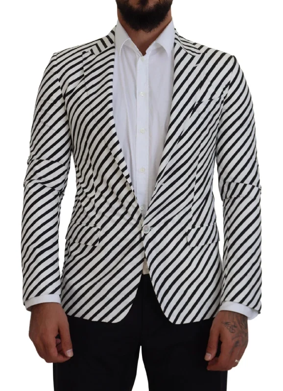 Elegant White Striped Single Breasted Blazer Women's Party Jacket