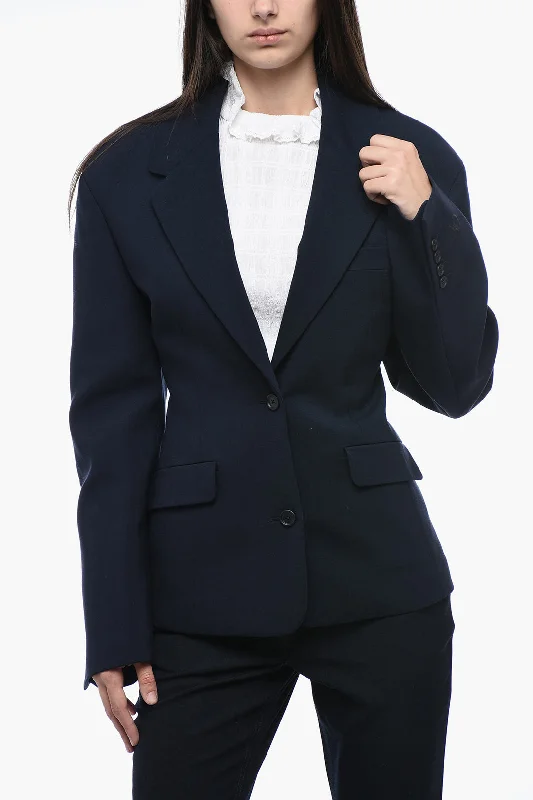 Off-White Stretch Wool Blazer with Flap Pocket Women's Unique Blazer