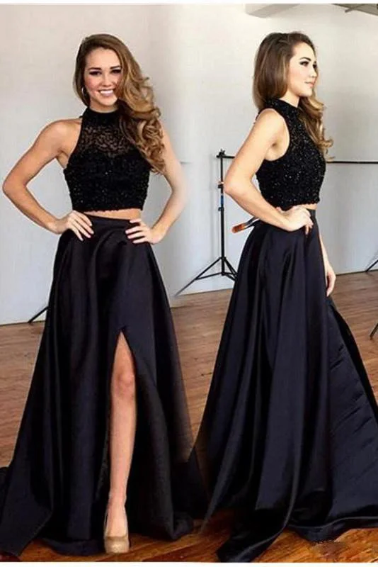 Two Pieces Black Long Sexy Split Prom Dress, Formal Graduation Party Dresses DM147 Tunics Leisure comfortable Two Pieces Black Long Sexy Split Prom Dress, Formal Graduation Party Dresses DM147 Tunics Leisure comfortable