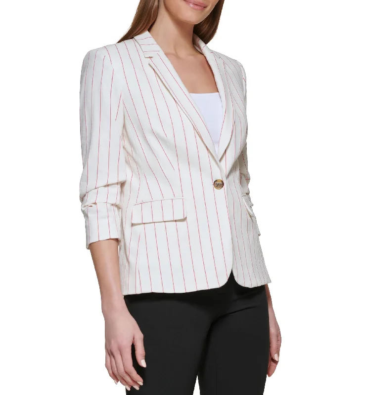 DKNY Petite Striped One Button Blazer Women's Premium Blazer