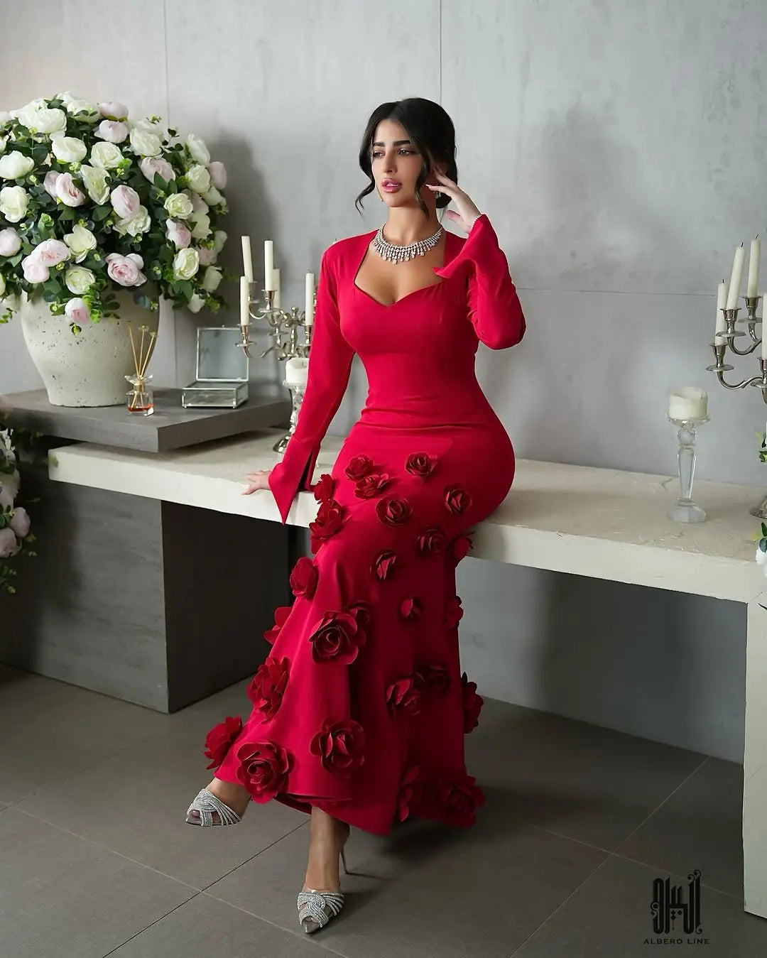 Customized Mermaid Red Prom Dresses Long Sleeves Sweetheart Flowers Ankle Length Evening Dresses Party Dresses Shift Classic Vintage Customized Mermaid Red Prom Dresses Long Sleeves Sweetheart Flowers Ankle Length Evening Dresses Party Dresses Shift Classic Vintage