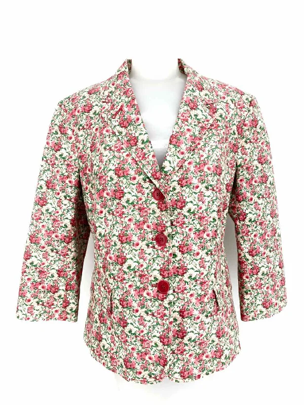 Talbots Women's Pink/Green Button Down Cotton Blend Floral Size 14 Blazer Women's Elegant Jacket Talbots Women's Pink/Green Button Down Cotton Blend Floral Size 14 Blazer Women's Elegant Jacket