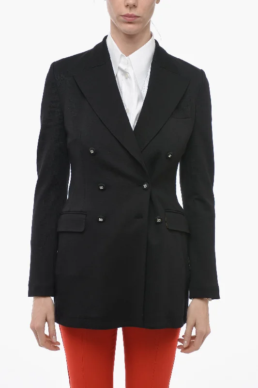 Dolce & Gabbana Double-breasted Half-lined Blazer with Peak Lapel Women's Travel Jacket Dolce & Gabbana Double-breasted Half-lined Blazer with Peak Lapel Women's Travel Jacket
