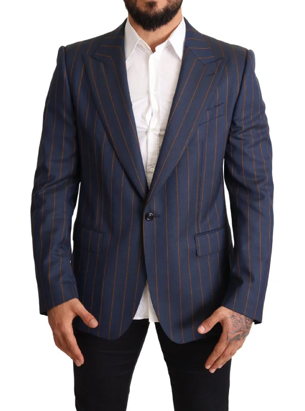 Elegant Slim Fit Blue Striped Wool Blazer Women's Premium Blazer