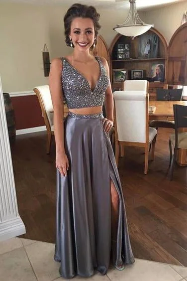 Sexy Two Piece Beaded Prom Dresses,2 Piece Slit Evening Party Dress,Graduation Dress DM787 Tunics Winter warm Sexy Two Piece Beaded Prom Dresses,2 Piece Slit Evening Party Dress,Graduation Dress DM787 Tunics Winter warm