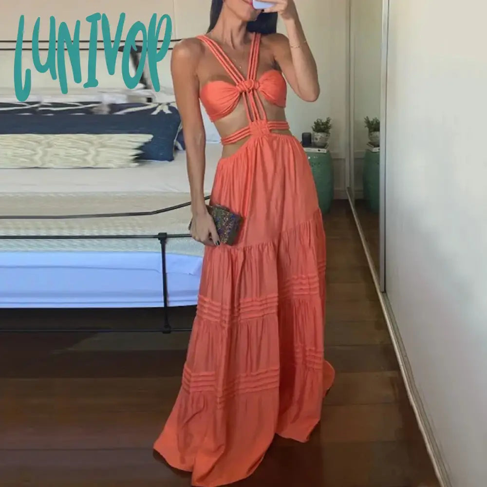 Lunivop Women Long Dresses Summer Fashion Sexy Strap Sleeveless Backless Hollow Out Pleated Solid Beach Party Dress Streetwear Tunics Sophisticated sleek Lunivop Women Long Dresses Summer Fashion Sexy Strap Sleeveless Backless Hollow Out Pleated Solid Beach Party Dress Streetwear Tunics Sophisticated sleek