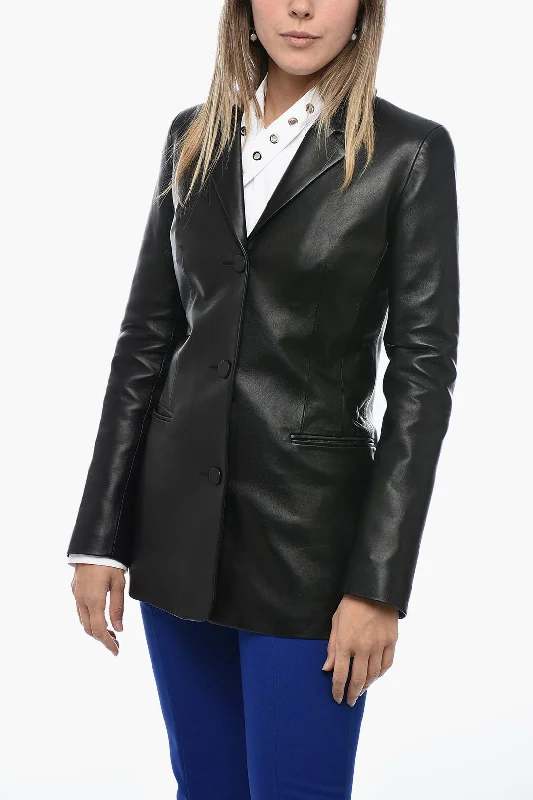 Off-White Leather Fitted Blazer with Welt Pocket 40 Italian size Women's Handmade Blazer Off-White Leather Fitted Blazer with Welt Pocket 40 Italian size Women's Handmade Blazer