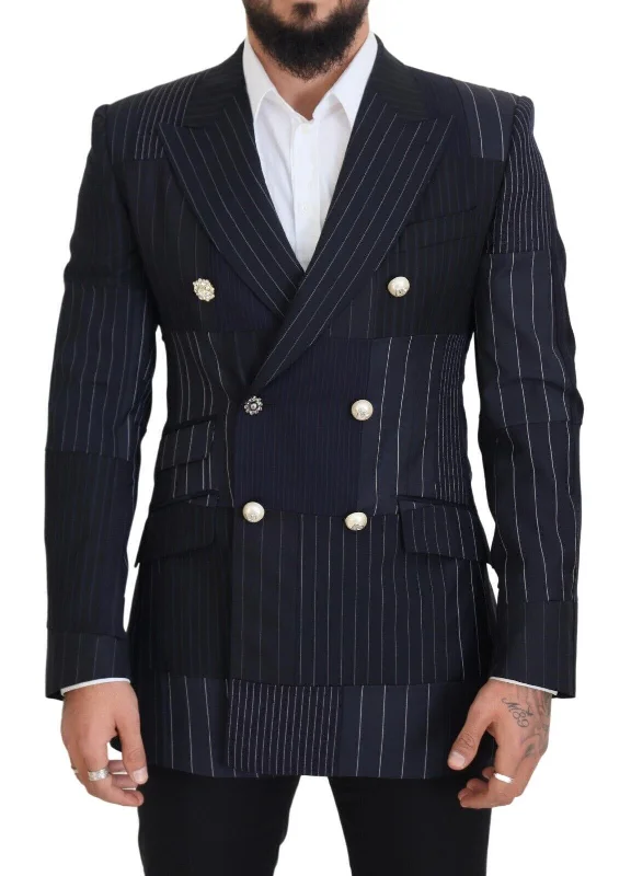 Elegant Navy Slim-fit Double Breasted Blazer Women's Unique Blazer