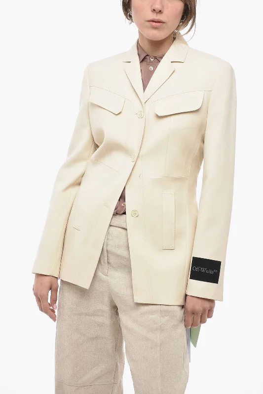 Off-White SEASONAL Wool Belted Blazer with Cinched Waist Women's Vintage Jacket