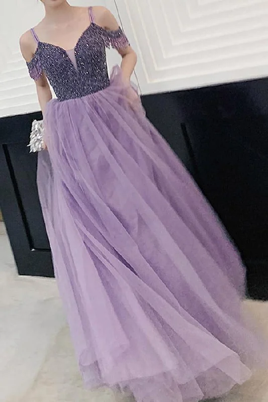 Elegant Cold Shoulder Beaded Lavender Long Prom/Party Dress PSK182 Boatneck Modish Everyday Elegant Cold Shoulder Beaded Lavender Long Prom/Party Dress PSK182 Boatneck Modish Everyday