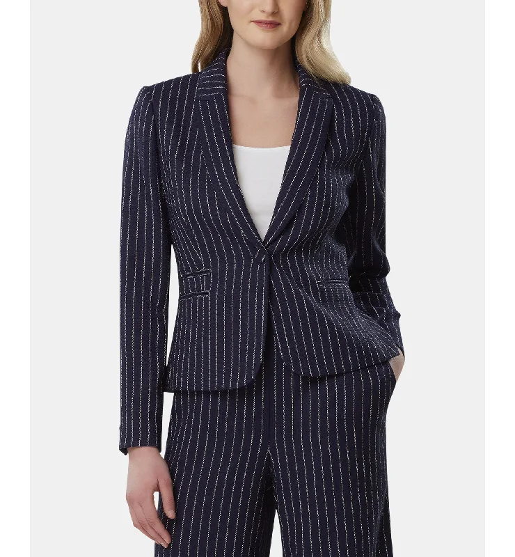 Tahari Asl Petite Pinstriped One Button Blazer Women's Trendy Jacket