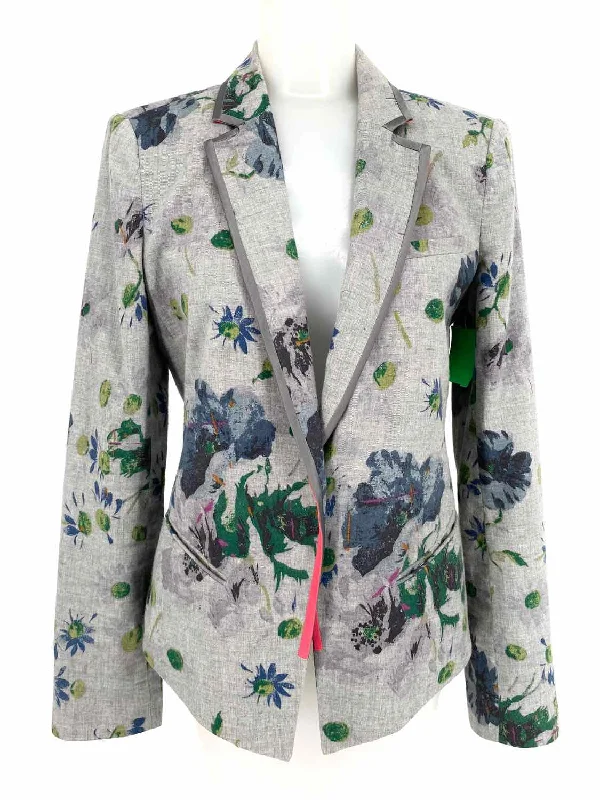 Elizabeth and James Women's Gray Button Down Cotton Floral Size 6 Blazer Women's Classic Blazer Elizabeth and James Women's Gray Button Down Cotton Floral Size 6 Blazer Women's Classic Blazer