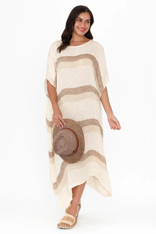 Brinley Beige Stripe Linen Dress Tunics Modern contemporary
