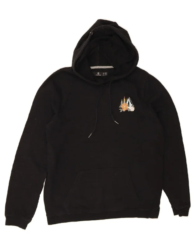 VOLCOM Womens Graphic Hoodie Jumper UK 14 Medium Black Floral Cotton Hoodie with Hem Embroidery Detailed Premium VOLCOM Womens Graphic Hoodie Jumper UK 14 Medium Black Floral Cotton Hoodie with Hem Embroidery Detailed Premium