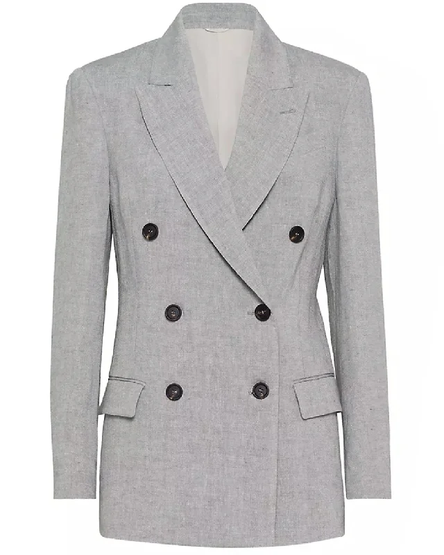 Light Grey Sparkling Canvas Double Breasted Blazer Women's Party Jacket