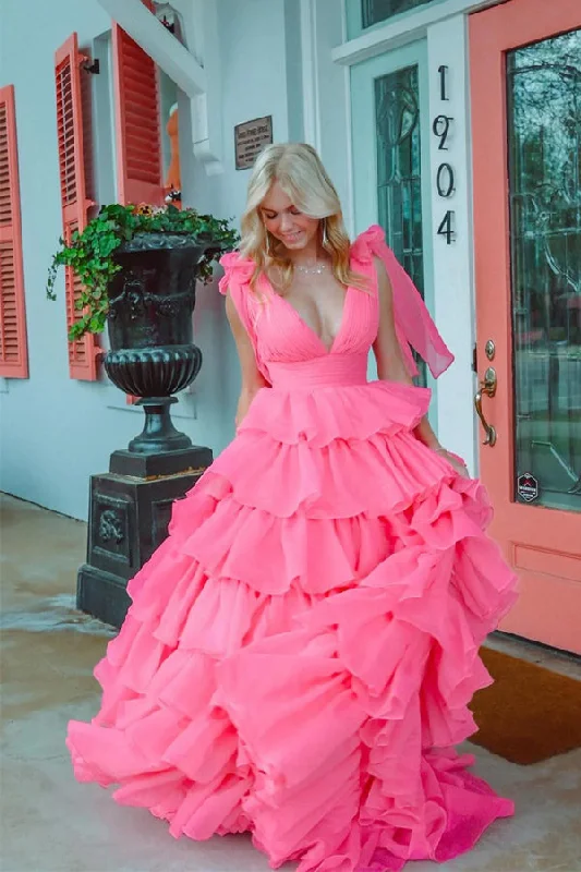 Princess A-Line V-Neck Fuchsia Prom Dress Party Dress With Slit PSK649 Tunics Luxurious premium Princess A-Line V-Neck Fuchsia Prom Dress Party Dress With Slit PSK649 Tunics Luxurious premium