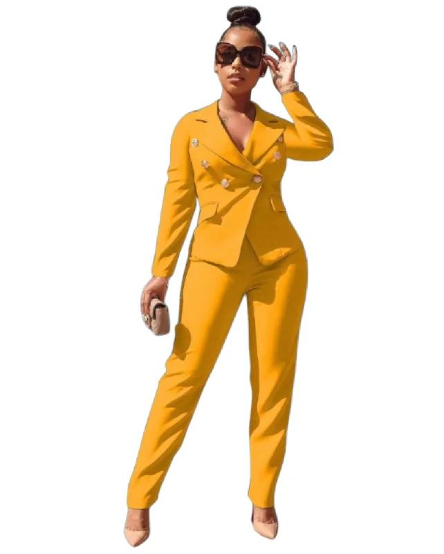 Women's Pant Suit 1307 Yellow Casual Sweatpants Style