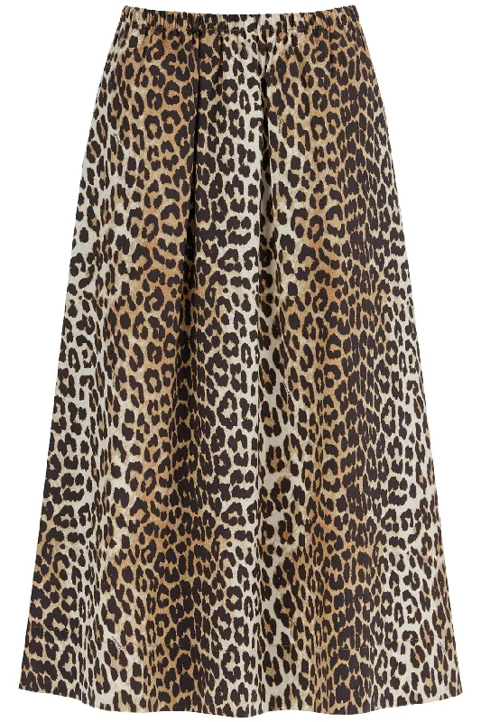 Long Leopard Print Maxi Skirt  - Brown linen skirt breathable