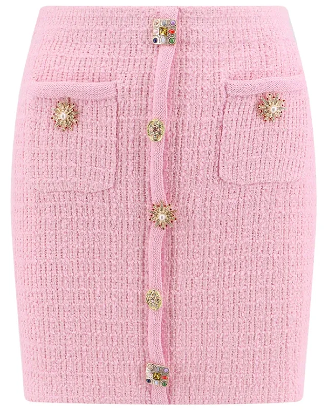 Pink Knit Button Mini Skirt corduroy skirt cozy