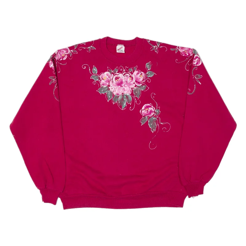 JERZEES Custom Painted Floral Womens Sweatshirt Red XL Hoodie with Patch Decorative Personalized JERZEES Custom Painted Floral Womens Sweatshirt Red XL Hoodie with Patch Decorative Personalized